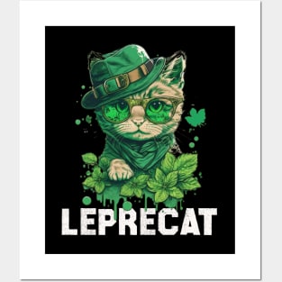 St Patricks Day Cat Leprechaun Funny Lucky Green Proud Irish - Leprecat Funny Irish Cat Lover Present Ideas Posters and Art